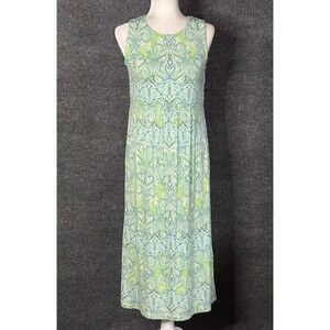 J Jill Green Paisley Sleeveless Side Slit Maxi Dress Size Small Petite H5509